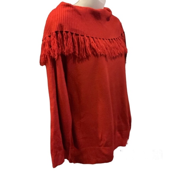 Dressbarn red fold over shoulder tasseled lightweight sweater sz large - Picture 3 of 13